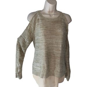 Ladies size small cold shoulder sweater split back sheer insert under in front